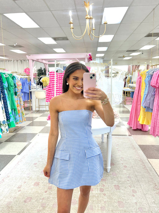 Savannah Gingham Strapless Mini Dress