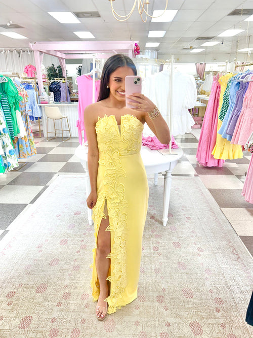 Rowan Strapless Detailed Maxi Dress (Yellow)