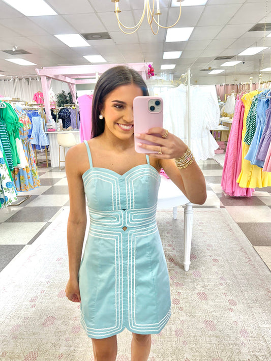 Carolina Coast Mini Dress ( Light Blue with White Contrast)