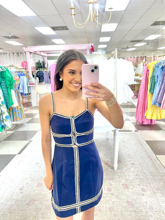 On the Coast Mini Dress (Navy with White Contrast)