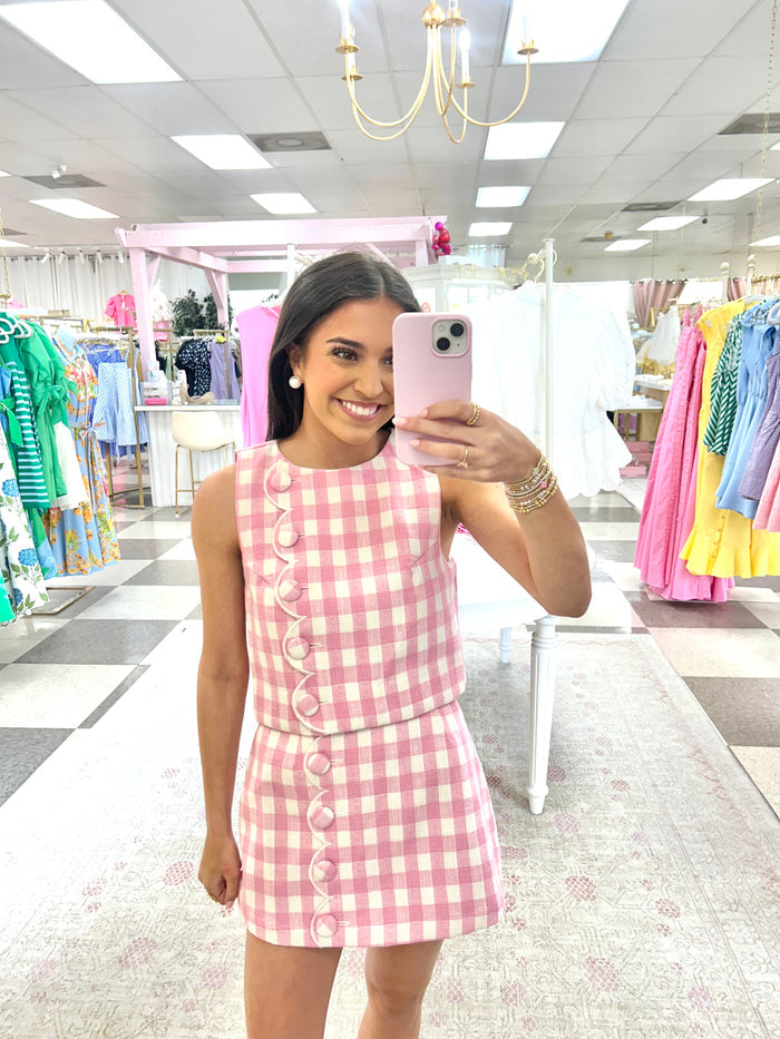 Gingham Scallop Top and Skort Set