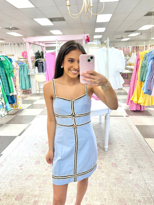 On the Coast Mini Dress (Lt Blue/NavyTrim)