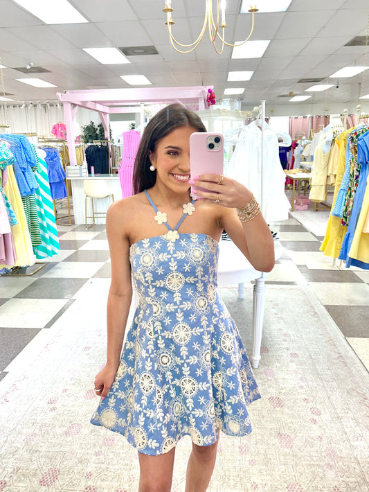 Going For Blue Halter Mini Dress
