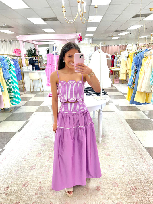 Saturday Social Top/Maxi Skirt Set (Purple/White)