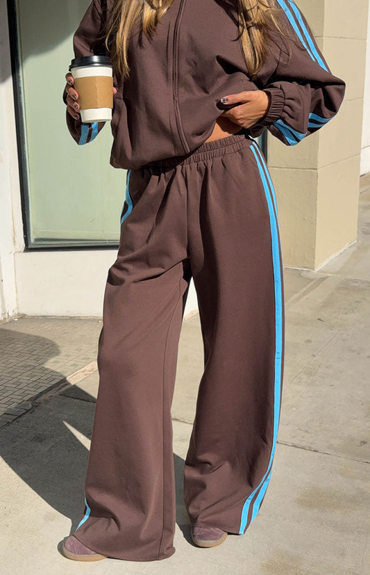 Kosie Chocolate And Blue Stripe Track Pants - PRE ORDER