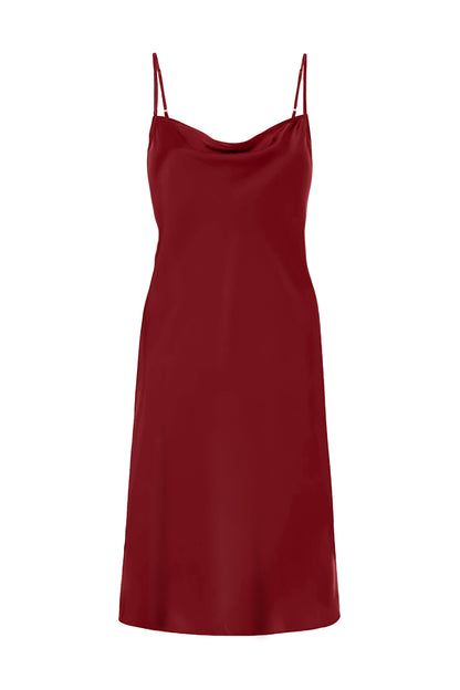 60s Silk Cowl Mini Slip Dress - Red Wine