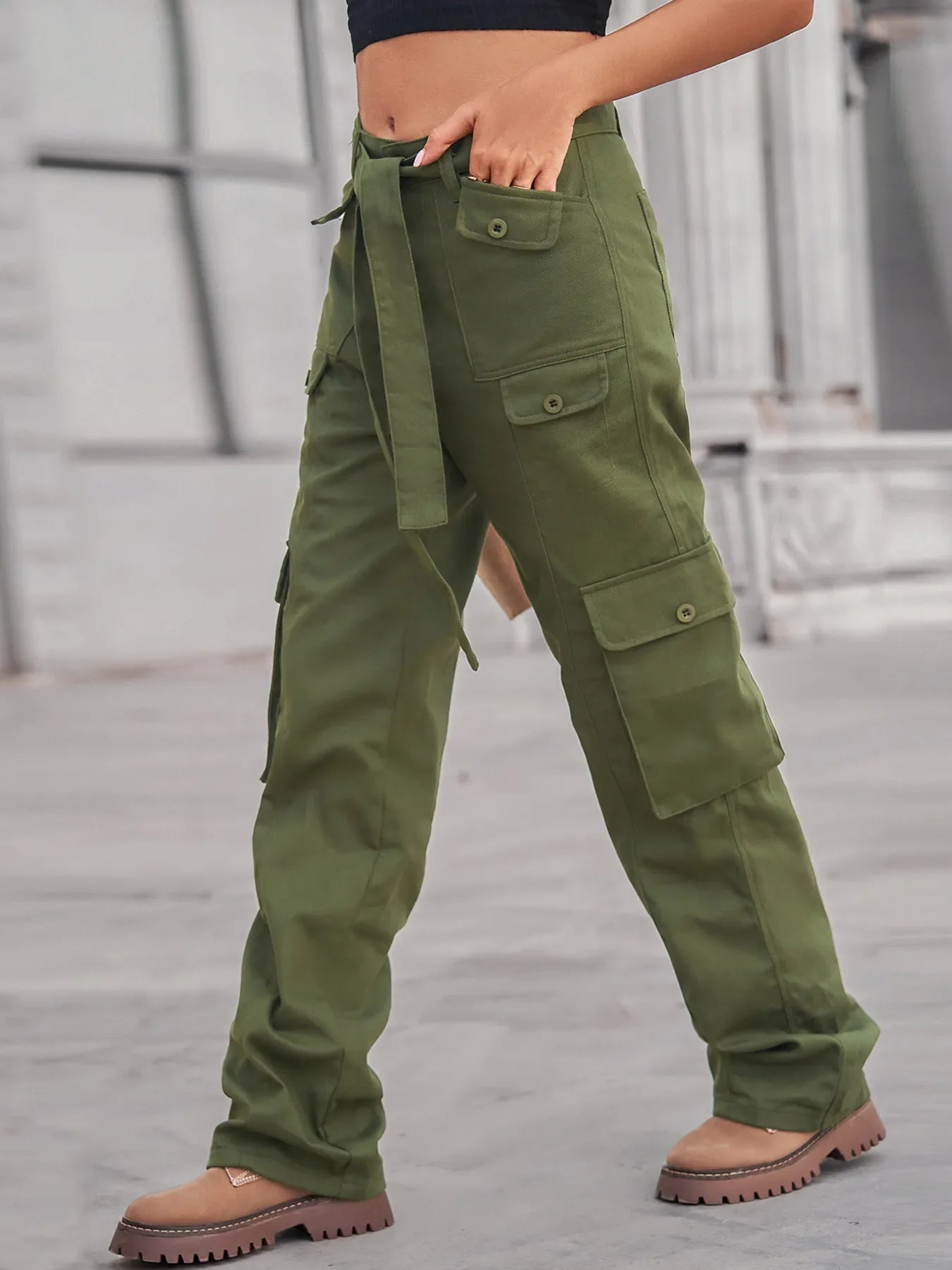 Hazel Blues® |  High-Waisted Multi-Pocket Cargo Jeans