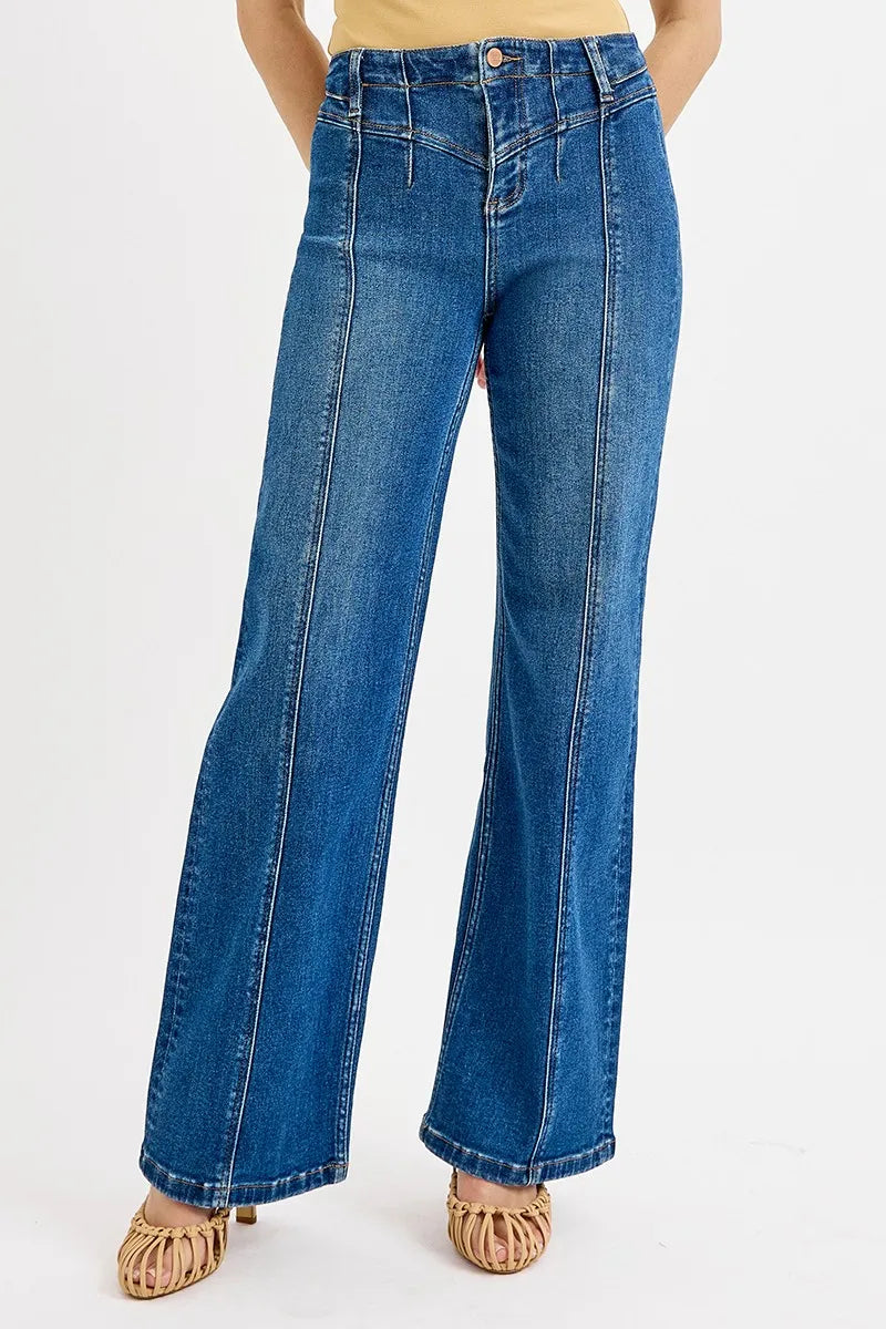 Hazel Blues® |  RISEN Seam Detail Wide Leg Jeans