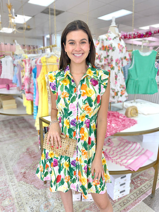 Bouquet of Flowers Zip Up Mini Dress