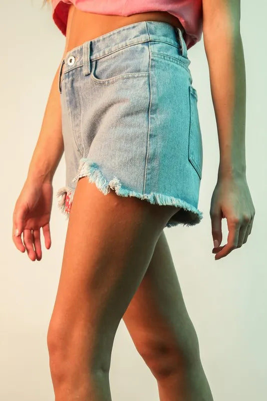 Hazel Blues® |  VERY J Raw Hem Pocketed Contrast Washed Denim Shorts