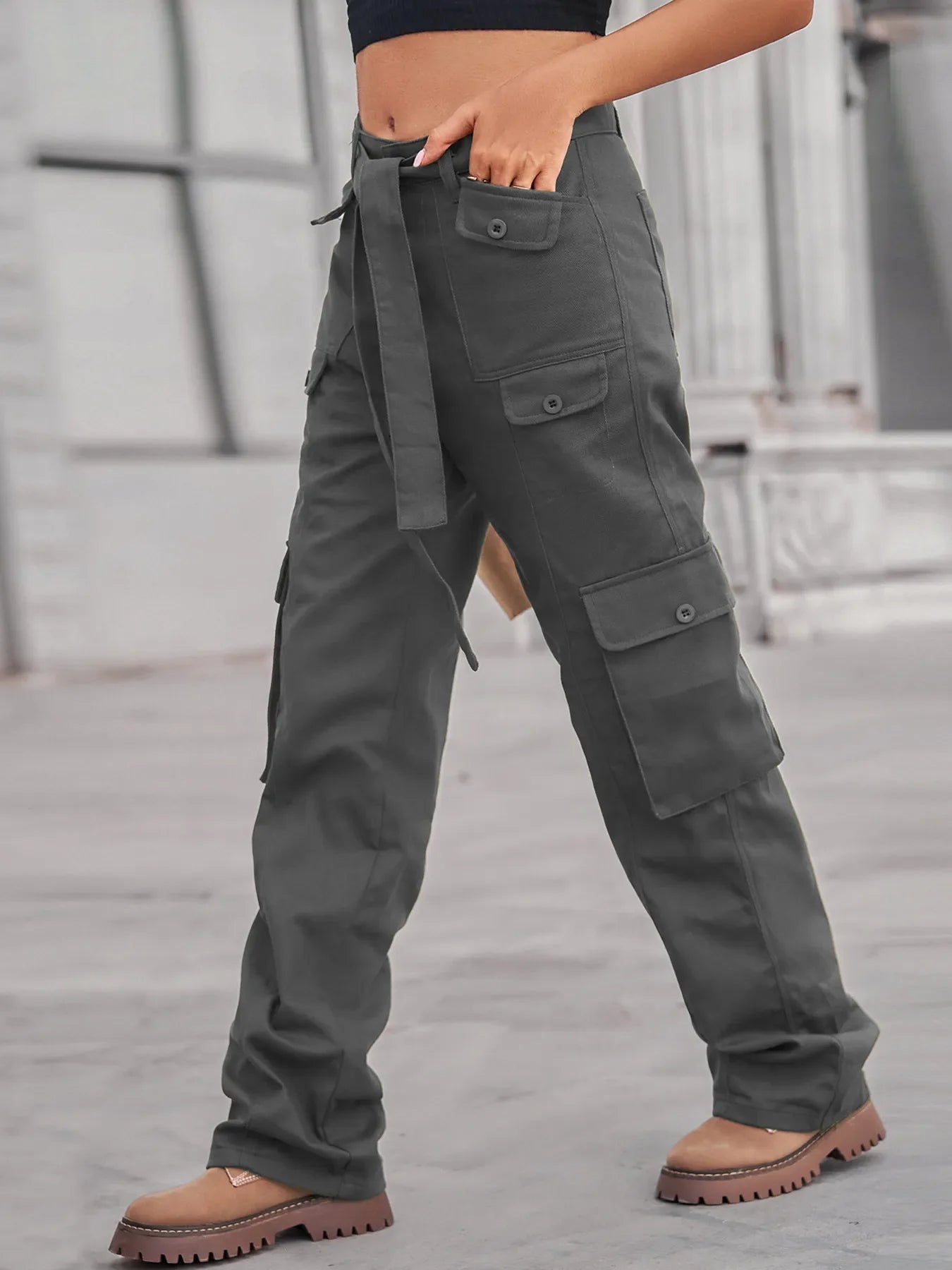 Hazel Blues® |  High-Waisted Multi-Pocket Cargo Jeans