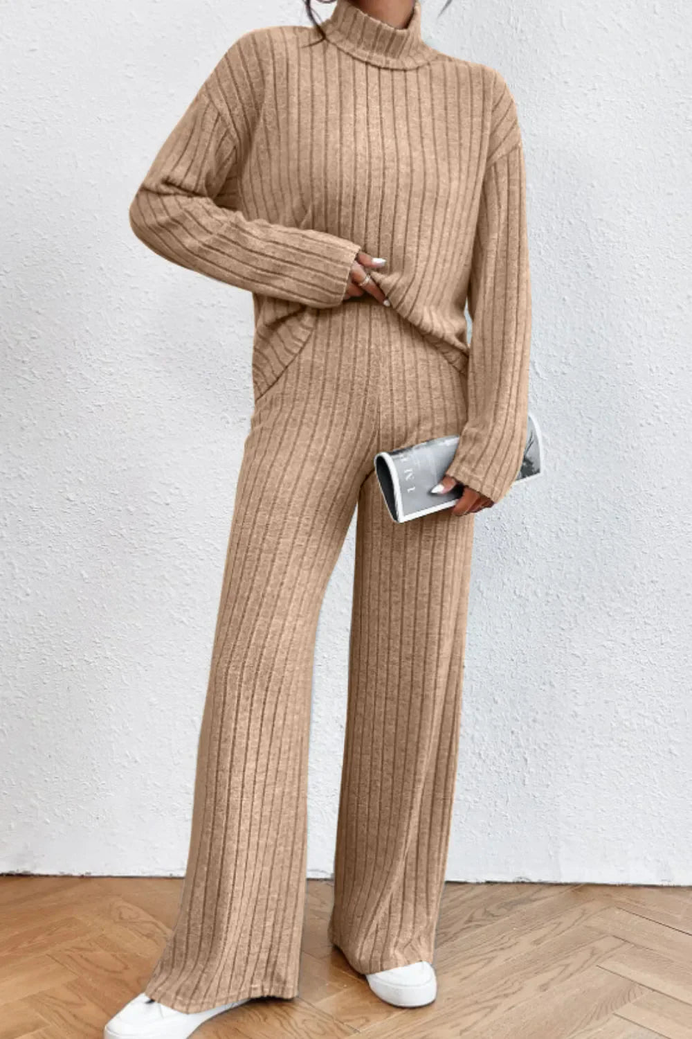 Hazel Blues® |  Mock Neck Dropped Shoulder Top and Pants Set