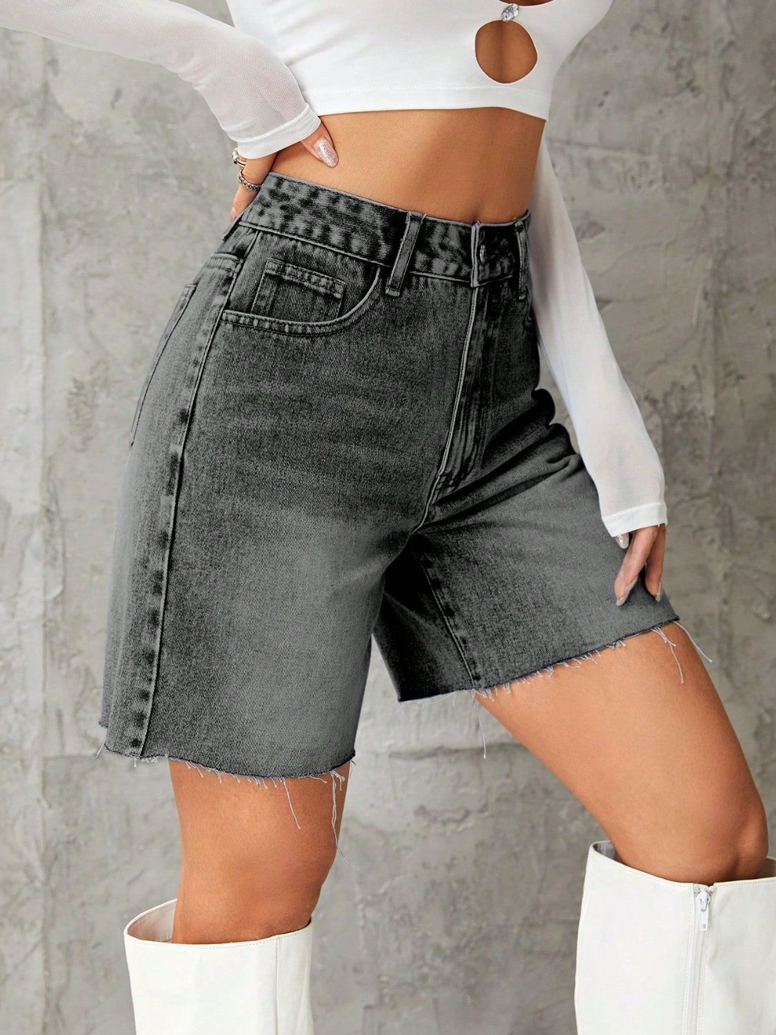 Hazel Blues® |  Frayed Hem Denim Shorts
