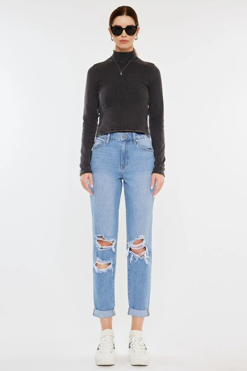Hazel Blues® |  Kancan High Rise Distressed Mom Jeans
