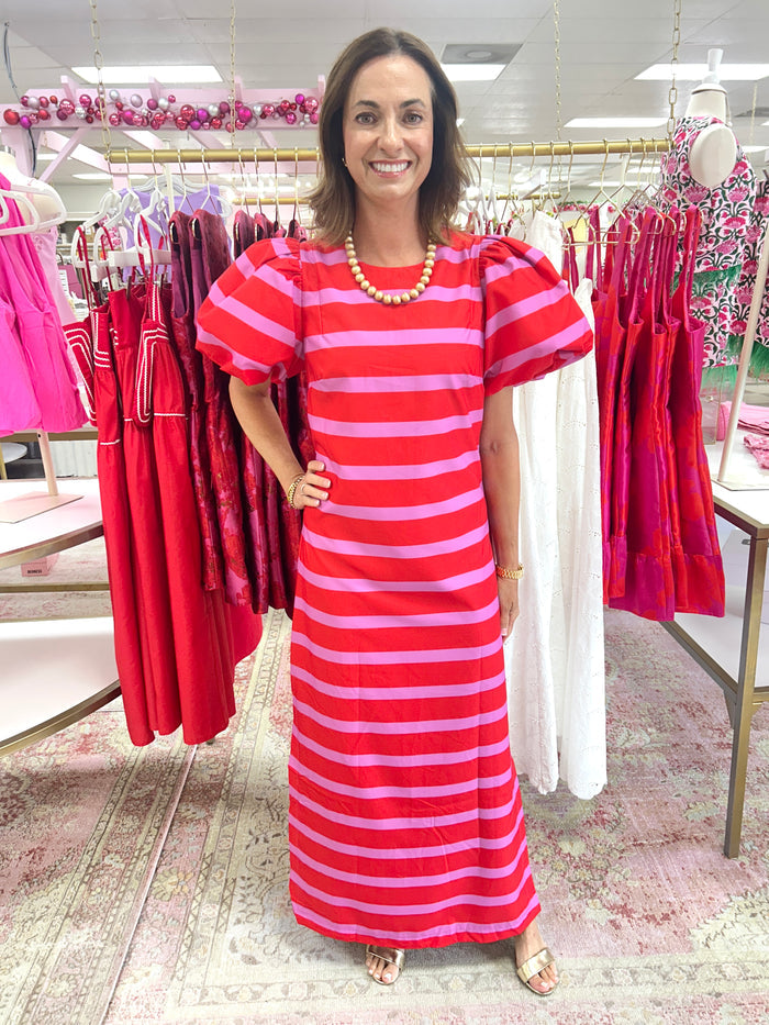 Cherry Blossom Striped Maxi Dress