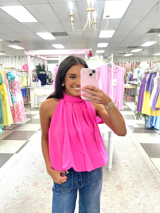 Cloud Tie Neck Bubble Top (Pink)