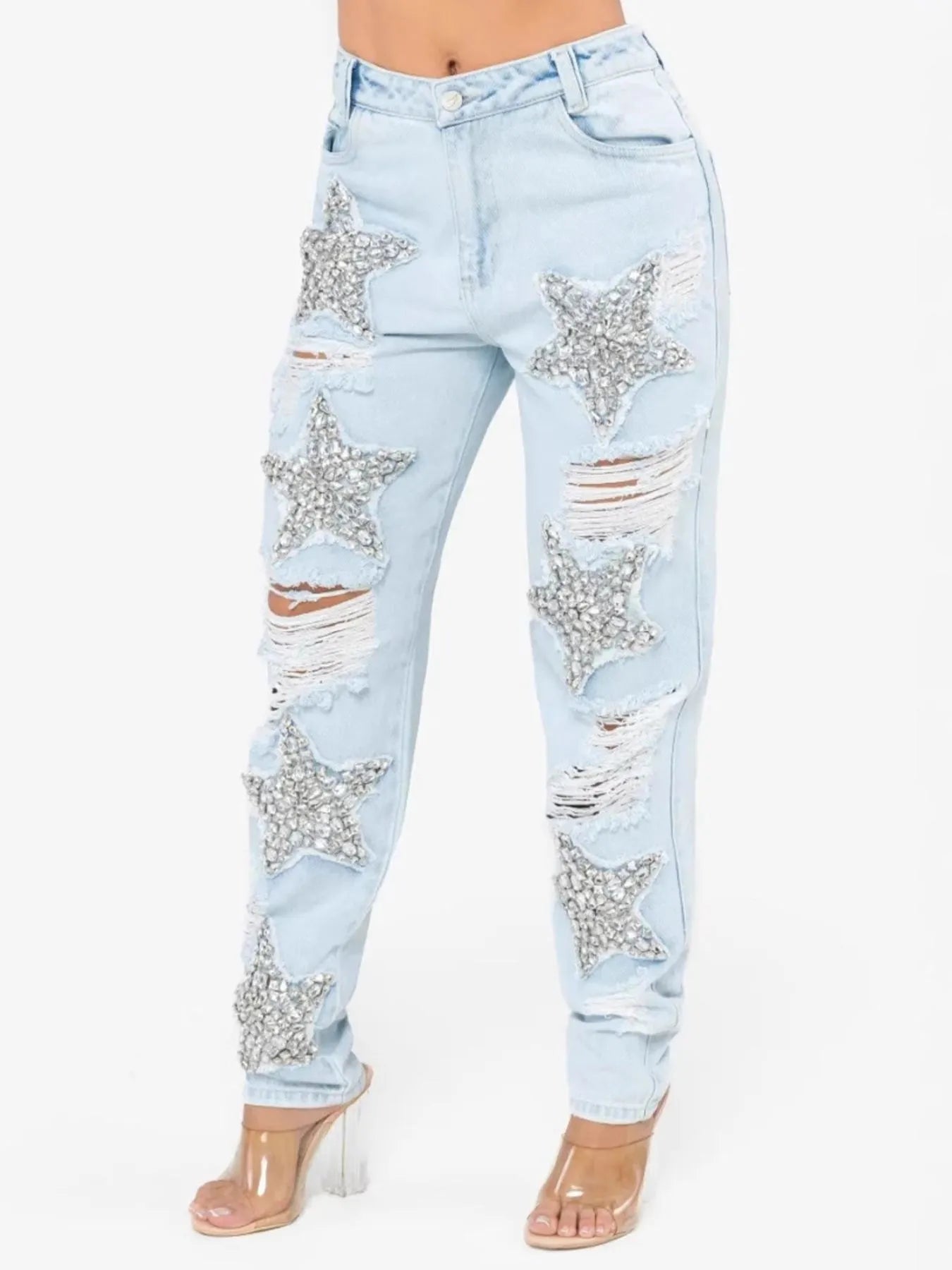 Hazel Blues® |  Distressed Star Wash Boyfriend Jeans