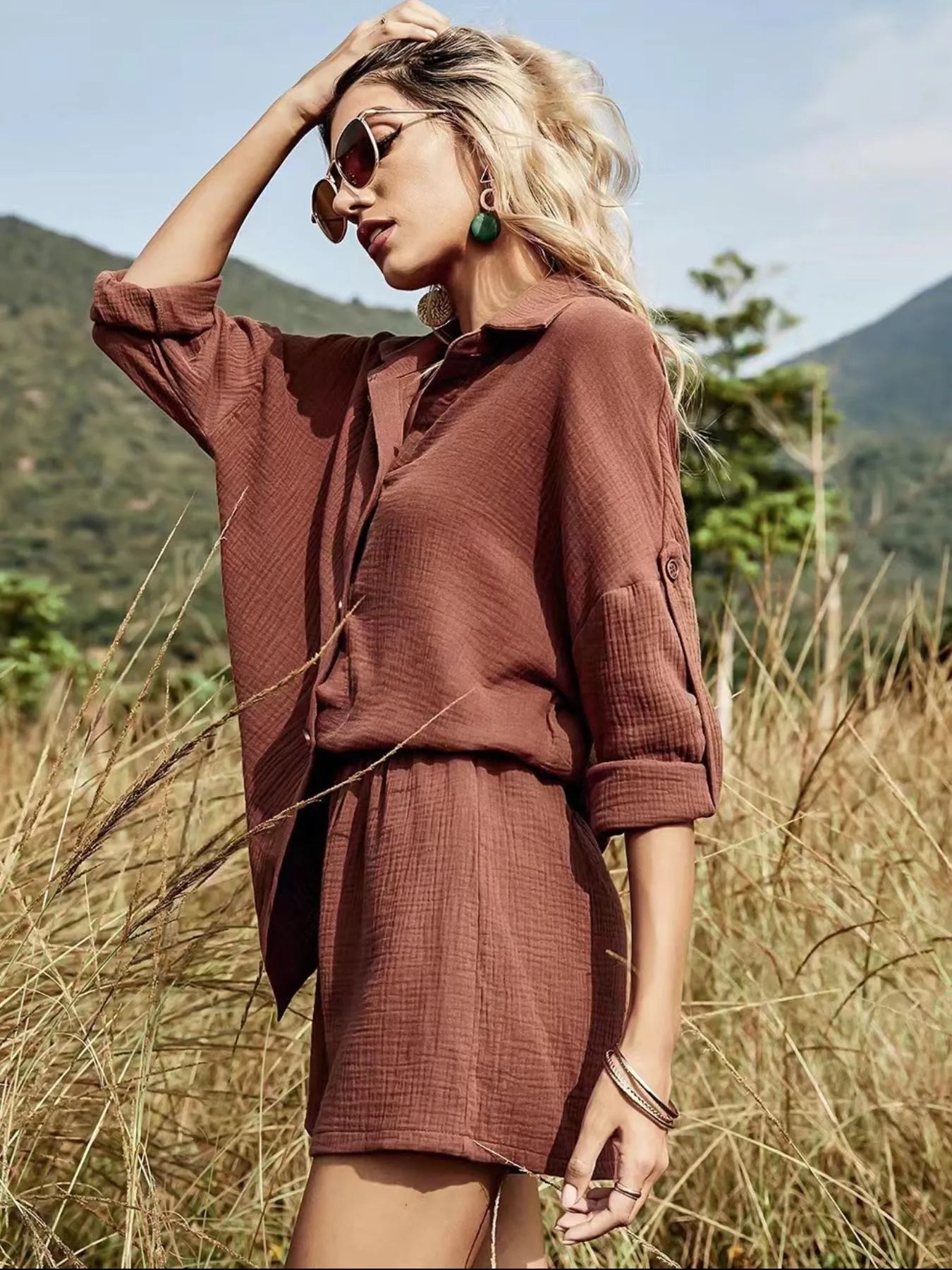 Hazel Blues® |  Button Down Shirt and Shorts Set