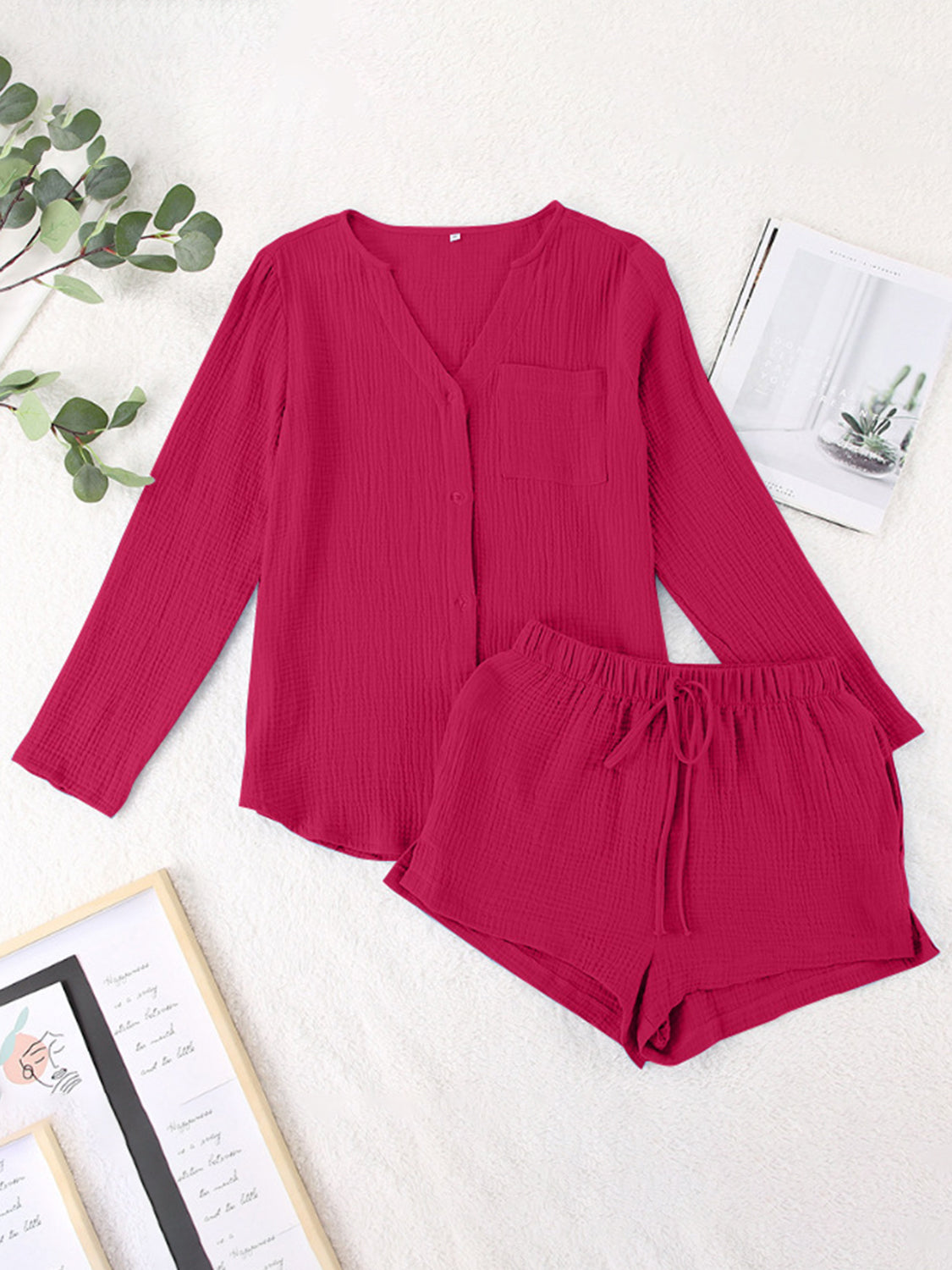 Hazel Blues® |  Notched Long Sleeve Top and Shorts Set