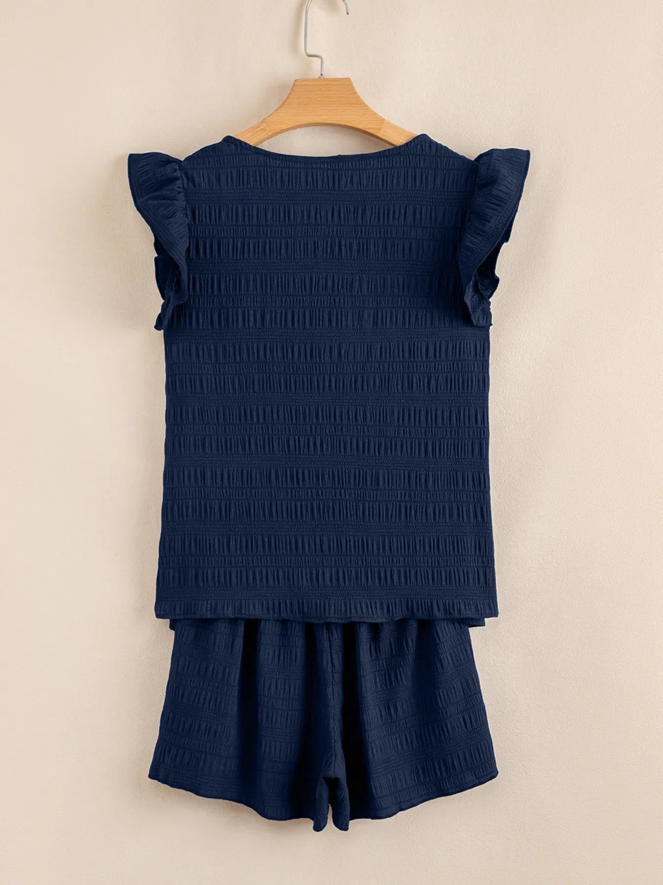 Hazel Blues® |  Textured Square Neck Top and Shirred High Waist Shorts Set