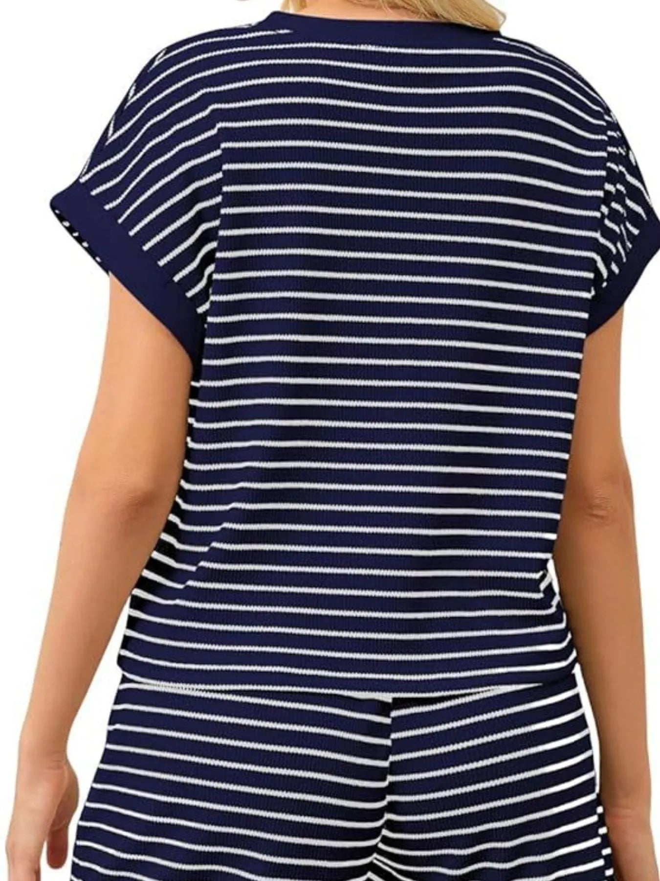 Hazel Blues® | Contrast Striped T-Shirt and Shorts Set