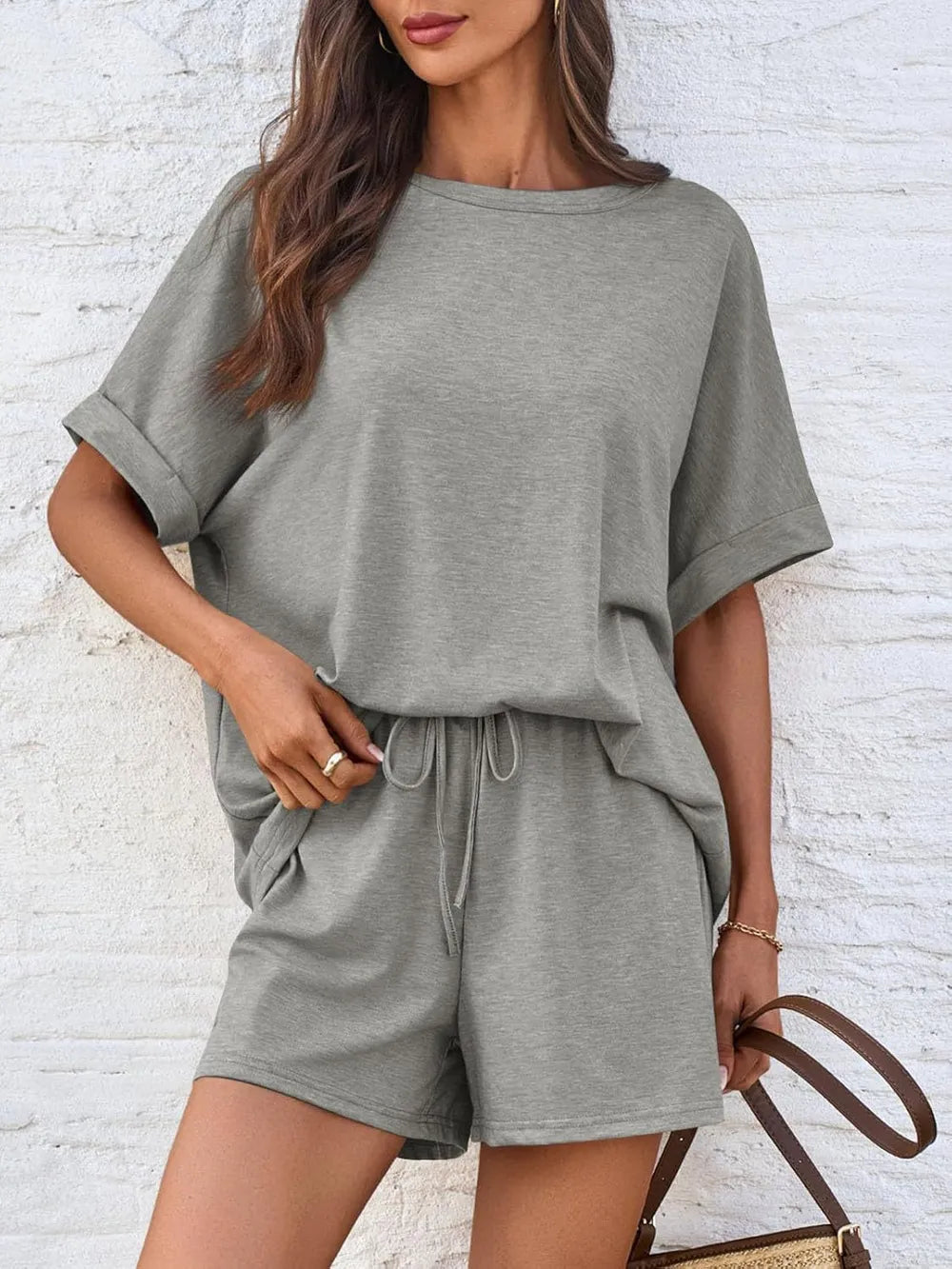 Hazel Blues® |  Round Neck T-Shirt and Drawstring Shorts Set