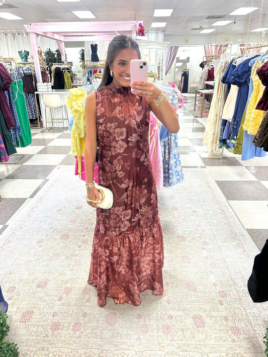 Elle Organza Formal Dress (Rust)