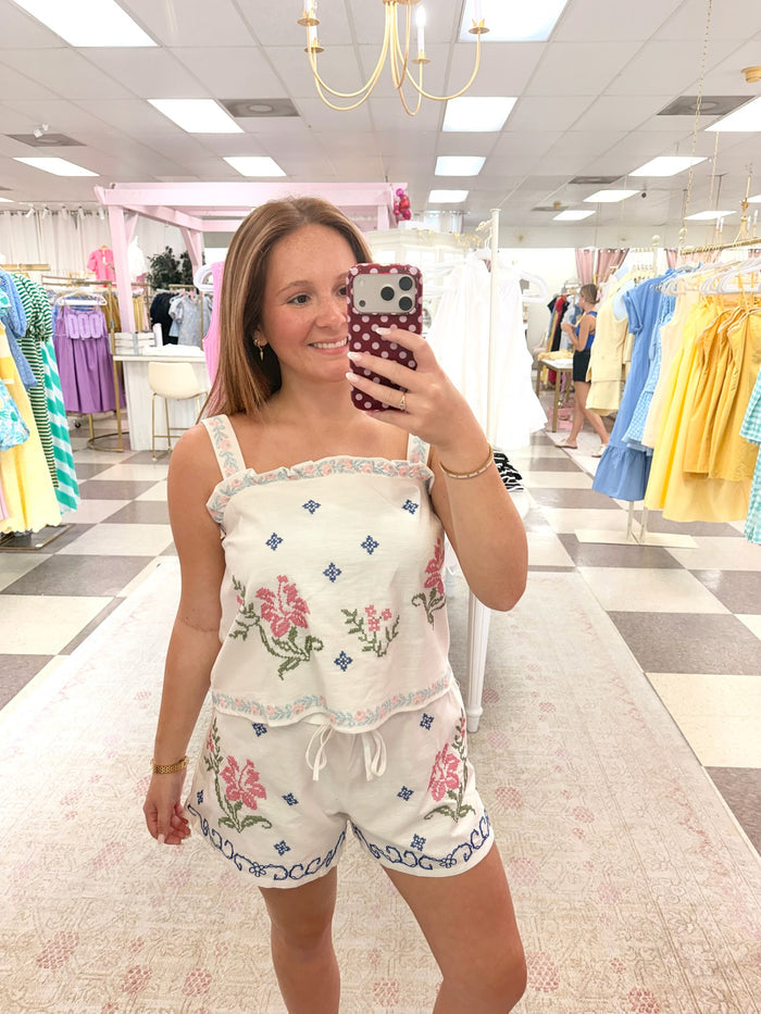 Embroidered 2 Piece Short Set
