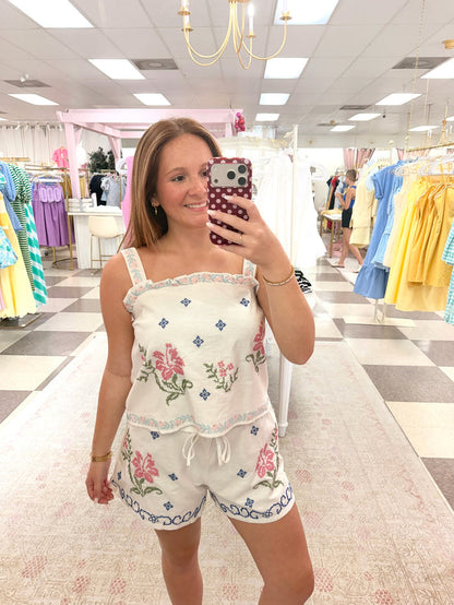 Embroidered 2 Piece Short Set