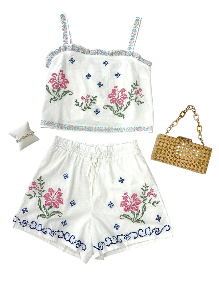 Embroidered 2 Piece Short Set