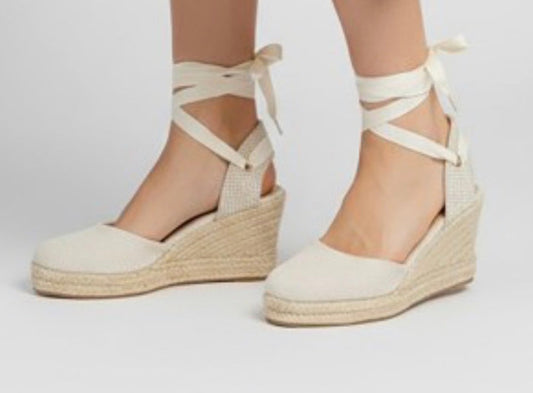 Espadrille Wedge Shoe (Beige Linen)