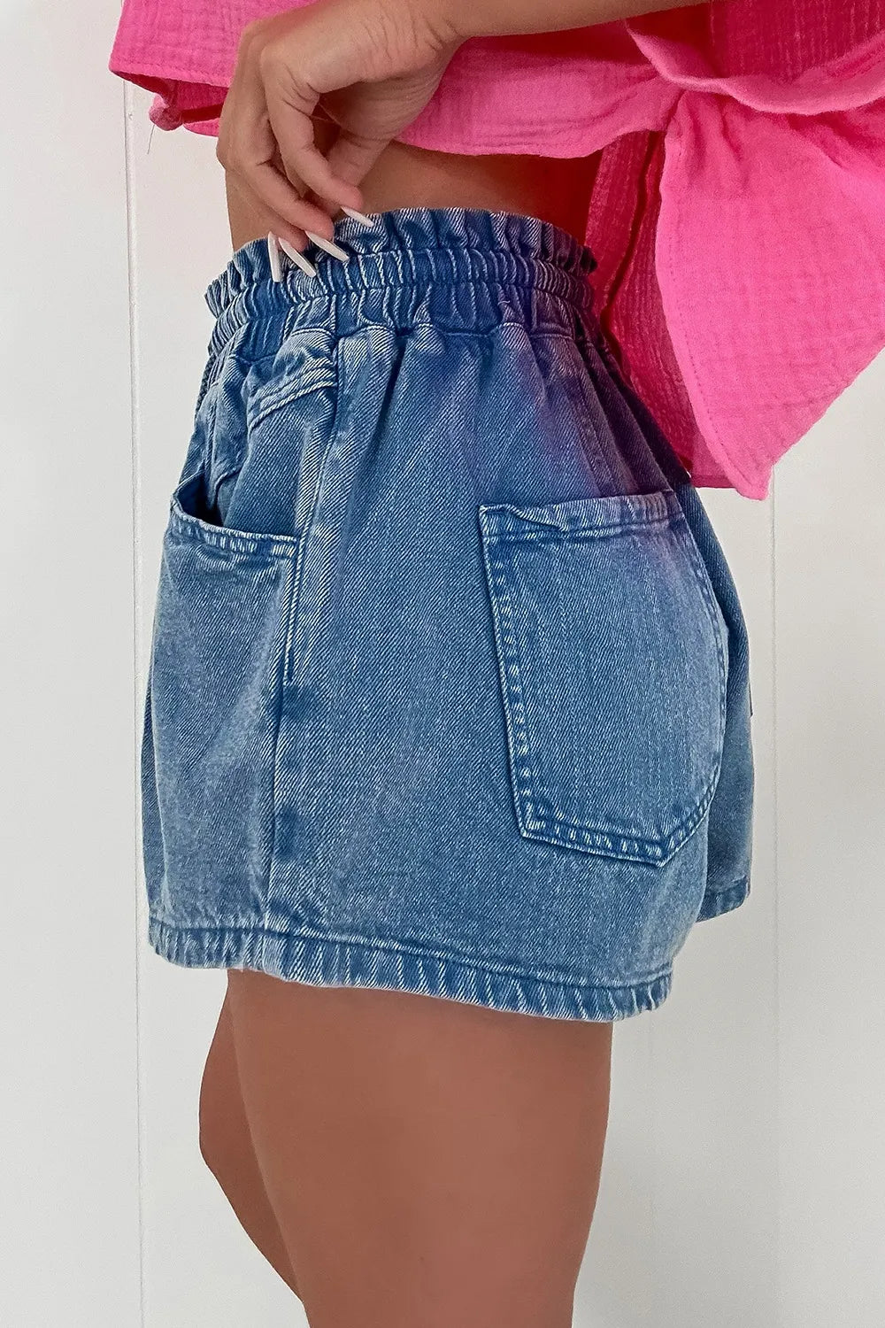 Hazel Blues® |  Drawstring High Waist Denim Shorts with Pockets