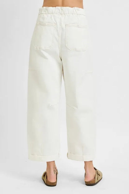 Hazel Blues® | RISEN High Rise Crop Wide Barrel Cargo Pocket Jeans