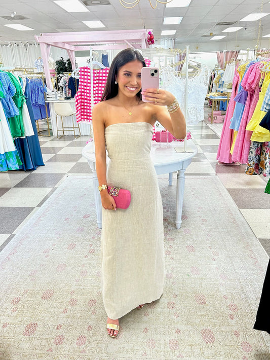 Harper Linen Strapless Maxi Dress (Neutral)