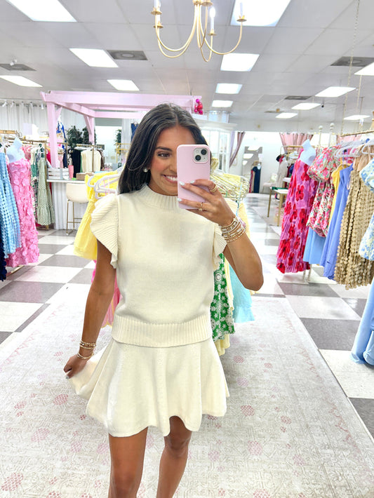 Kate Ruffle Sleeve Sweater Set (Ivory)