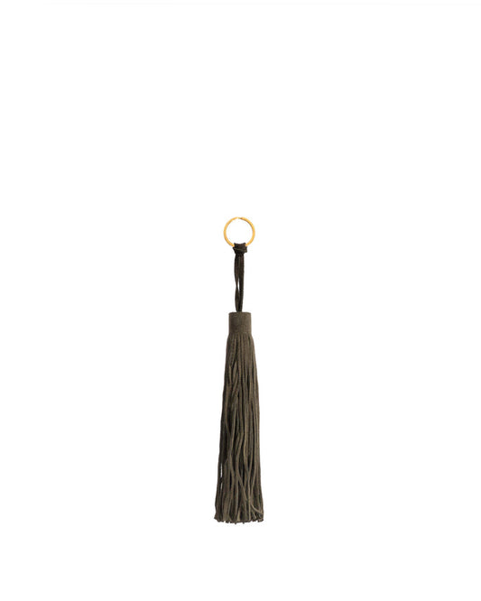 Langley fringe keyring Calf suede Moss green - Anonymous Copenhagen Small Leather Goods
