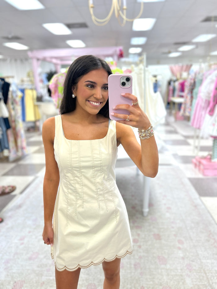 Latte Scalloped Mini Dress