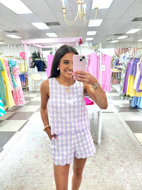 Lavender Gingham Top & Short Set