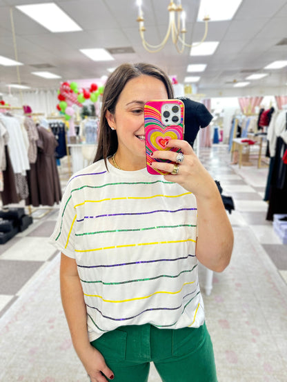 Mardi Gras Sequin Striped Top