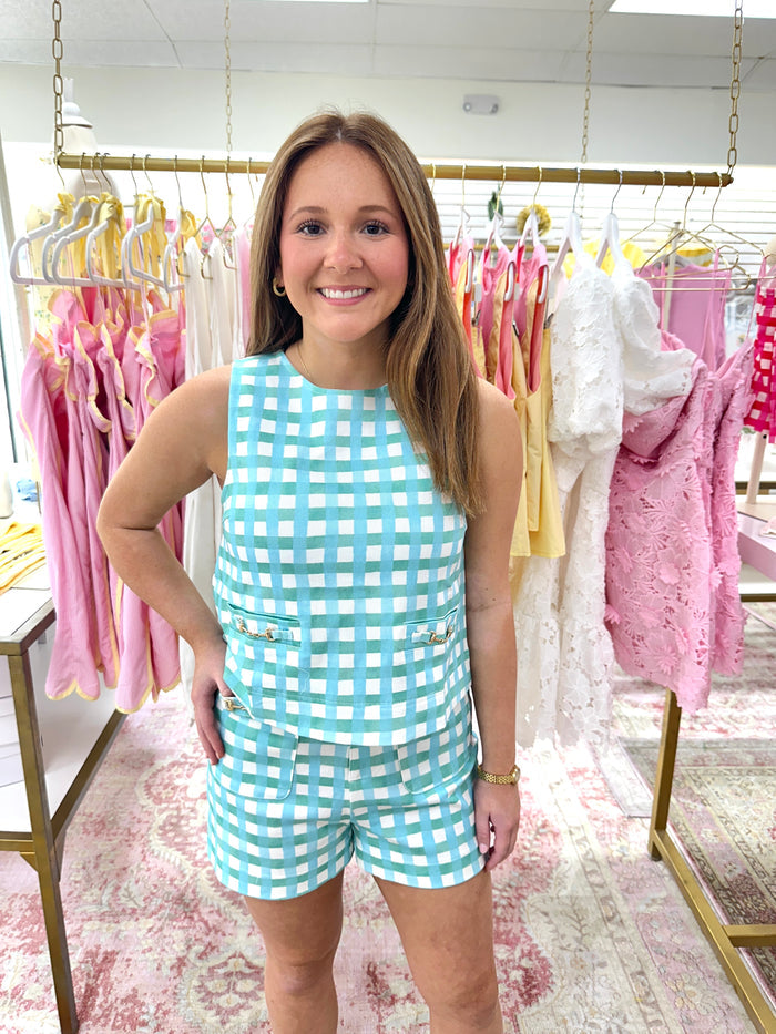 Mint Check Print Shorts