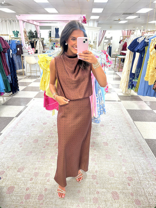 Mocha Polka Dot Sleeveless Top