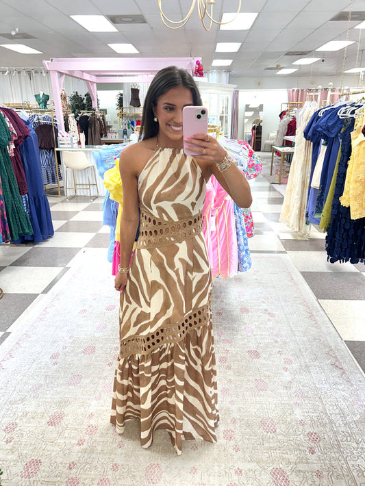 Mocha Tiger Stripe Midi Dress