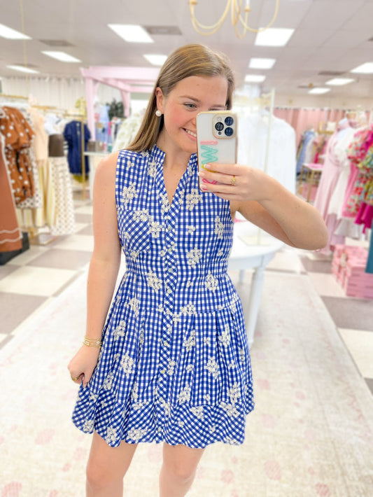 Nantucket Gingham Mini Dress " Royal/White"