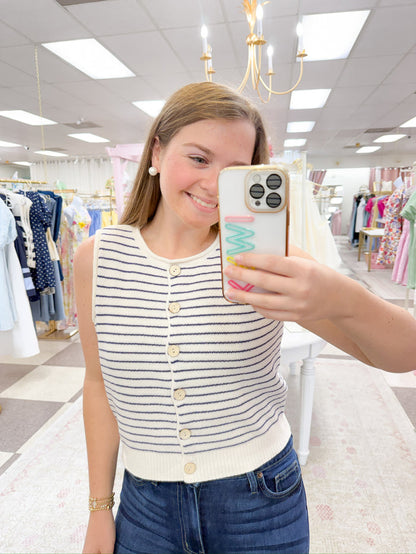 Nautical Stripe Button Down Summer Sweater (N/W)