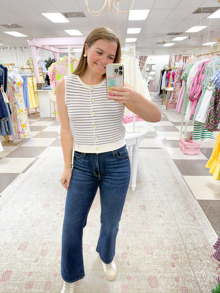 Nautical Stripe Button Down Summer Sweater (N/W)