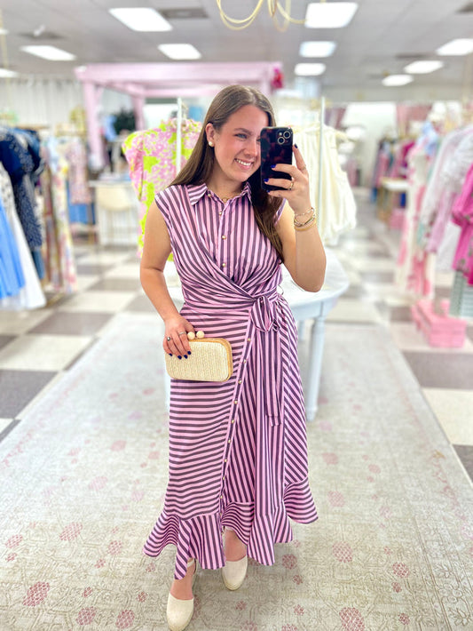 Nina Stripe Maxi Dress (Pink/Brown)