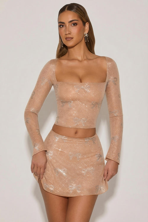 Embellished Bow-Detail Top in Almond