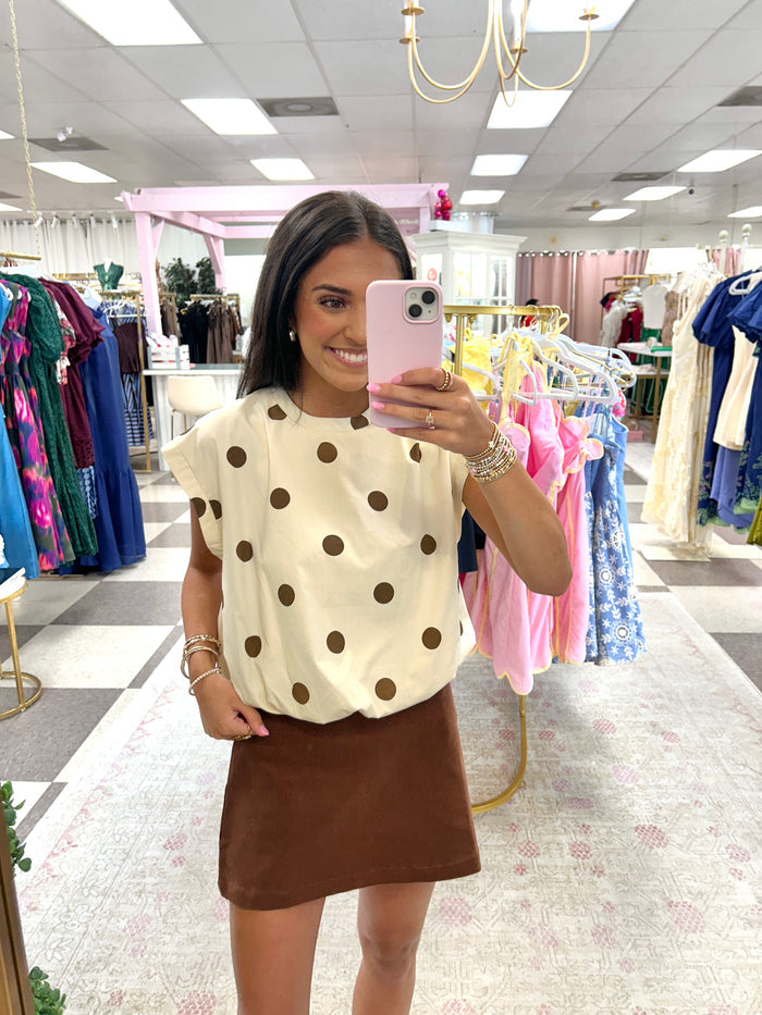 Polka Dot Bubble Crop Top (Brown)