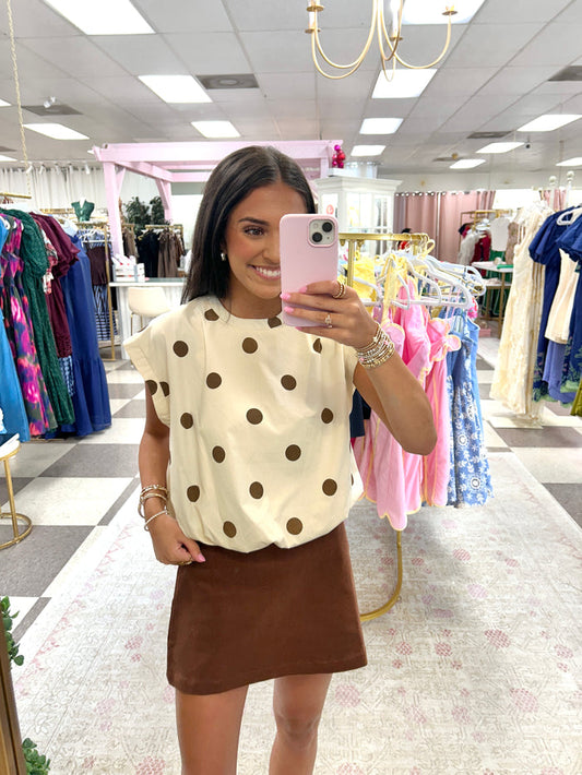 Polka Dot Bubble Crop Top (Brown)