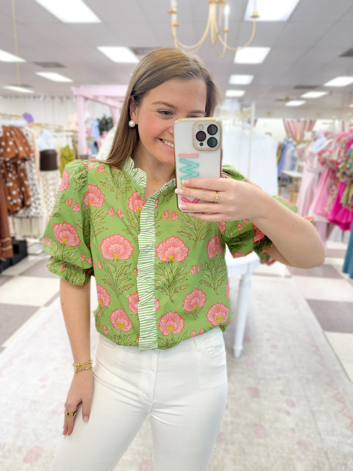 Poppies in Bloom Top " Matcha"